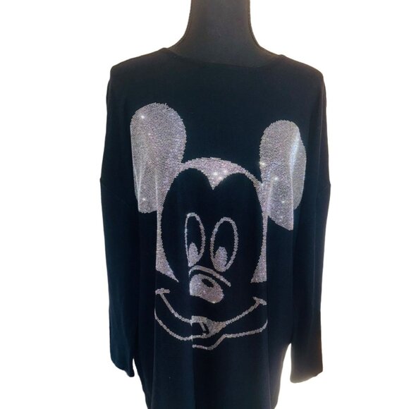 M&V Mickey Mouse Lightweight Oversize Knit Sweater Tunic Black/Silver Glitter M - Picture 1 of 12